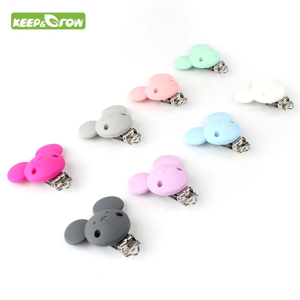 KEEP&GROW 100Pc Cartoon Mouse Pacifier Clips Baby Silicone Pacifier Holders Clip For Necklace Pacifier Chain Clip Nipple Clasps