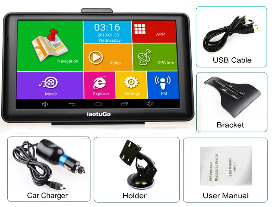 IaotuGo Android gps " емкостный навигатор для грузовиков Android 4.4.2 четырехъядерный 1,3 ГГц, 8G, wifi, AV-IN, Bluetooth карта грузовика