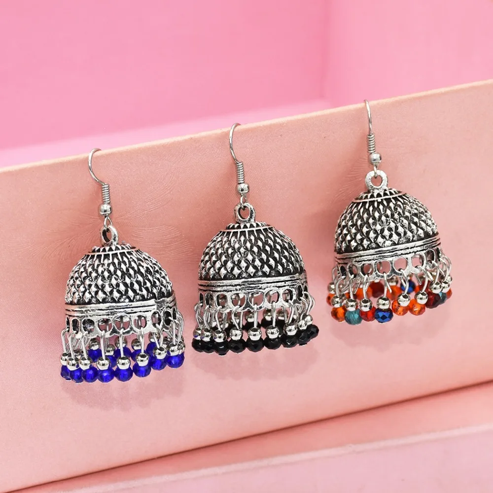 

Big Wedding Earring For Bride Thailand Resin Bead Drop indian Earrings jhumka Antique Color Afghan Boho Ethnic Turkish Jewelry