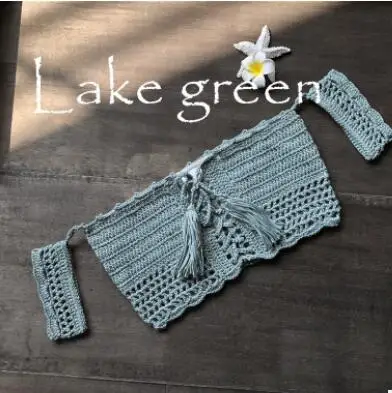Lake green Новое поступление, Одноцветный купальник бикини, пляжный купальник, женский сексуальный купальник с открытыми плечами, вязаный Топ Бикини - Цвет: Lake green