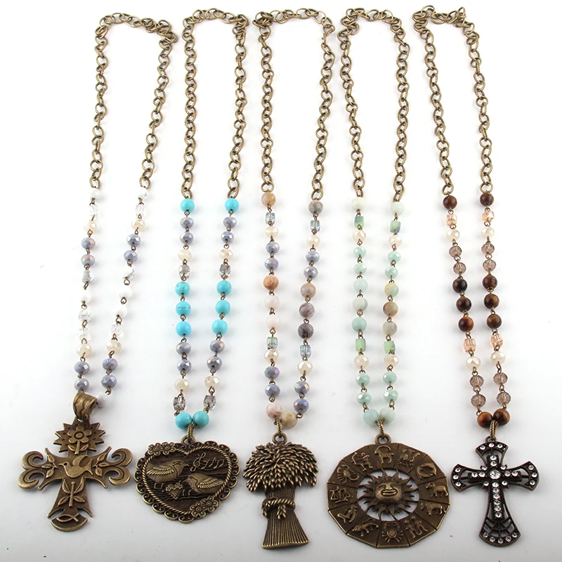 Модные ювелирные изделия из натурального камня и стекла длинная цепочка