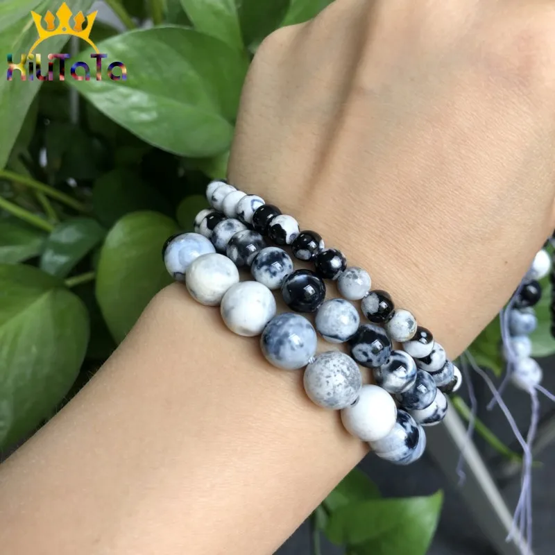 Бусы из камня Агата круглые бусины разделители белого и черного цвета для