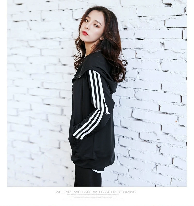 Свободные дышащие Быстрый сухое худи для девочек подростков Женские полосатые