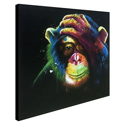 Animal Monkey Modern Canvas Wall Art Hand Painted Oil Painting Abstract Artwork Decor for Living Room Black Thinking Gorilla | Дом и сад