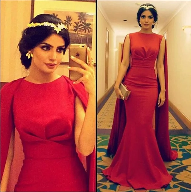 Sexy Arabic Long Muslim Evening Dresses with Cape Satin Mermaid Formal Prom Gowns for Wedding Party Custom Made | Свадьбы и