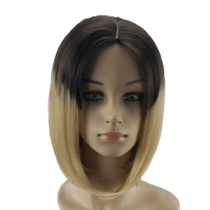 blonde black ombre HAIRJOY женский Парик Синтетический средняя часть 2 тона Омбре темные корни БОБО волосы парики 9 цветов доступны - Цвет: blonde black ombre