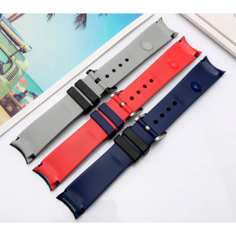 Watchband 20mm 22mm Waterproof Silicone Strap Arc Plate blue black Diving sports Watch Band Strap