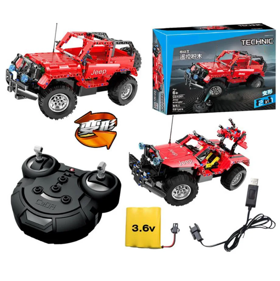 

technical city vehicle 2in1 building block rc jeeps Wrangler brick atv Armored chariot 2.4Ghz radio remote control car toys