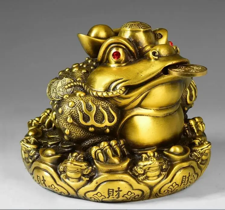 Китайская латунь медь фэн-шуй Юань Бао жаба статуя животного | Дом и сад