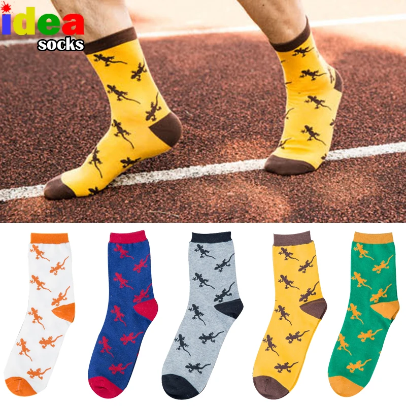 Хлопковые жаккардовые носки с мультяшными животными новинка Мужские Носки
