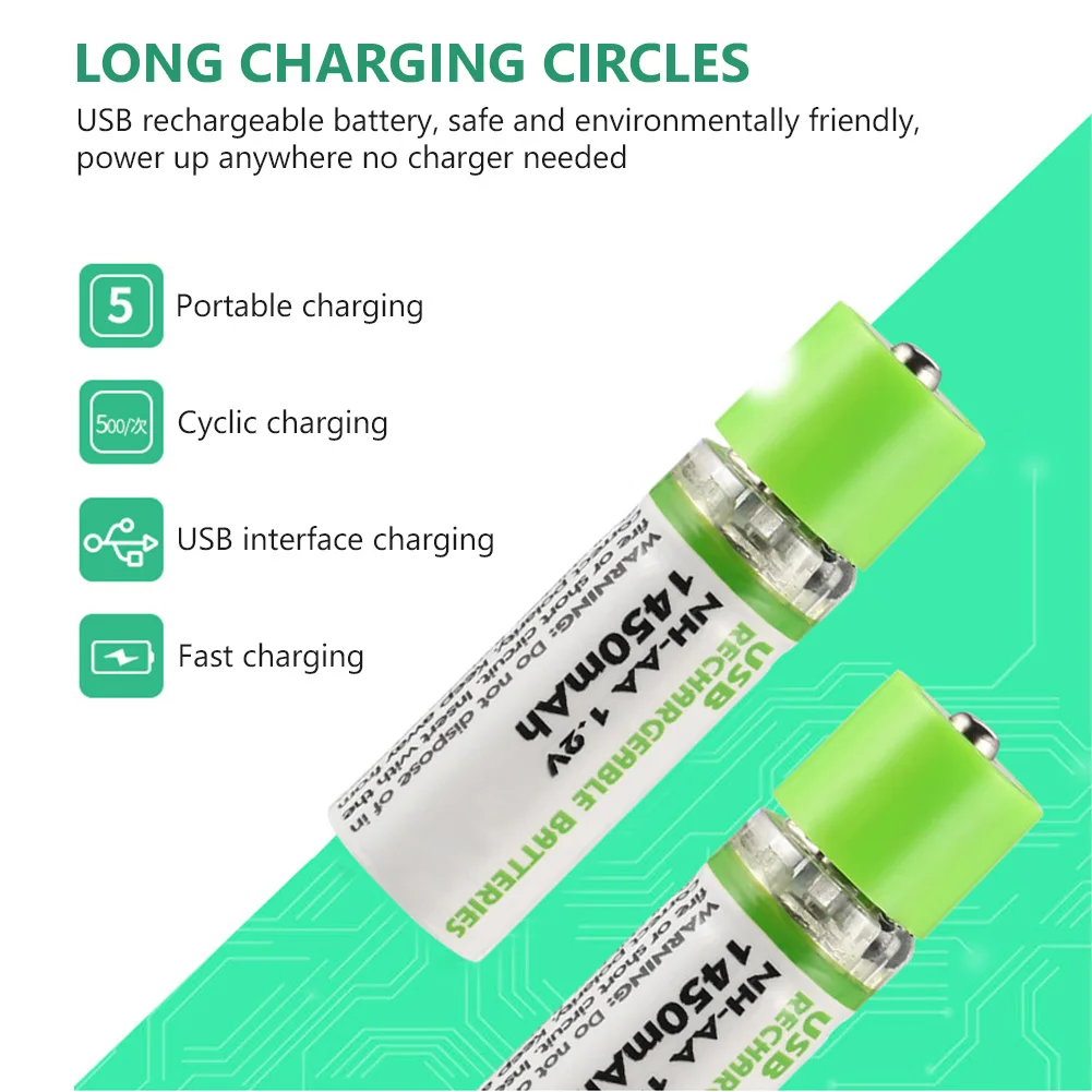 YCDC 1 2 V AA батарея 1450mAh Премиум USB перезаряжаемые батареи светодиодный индикатор шт