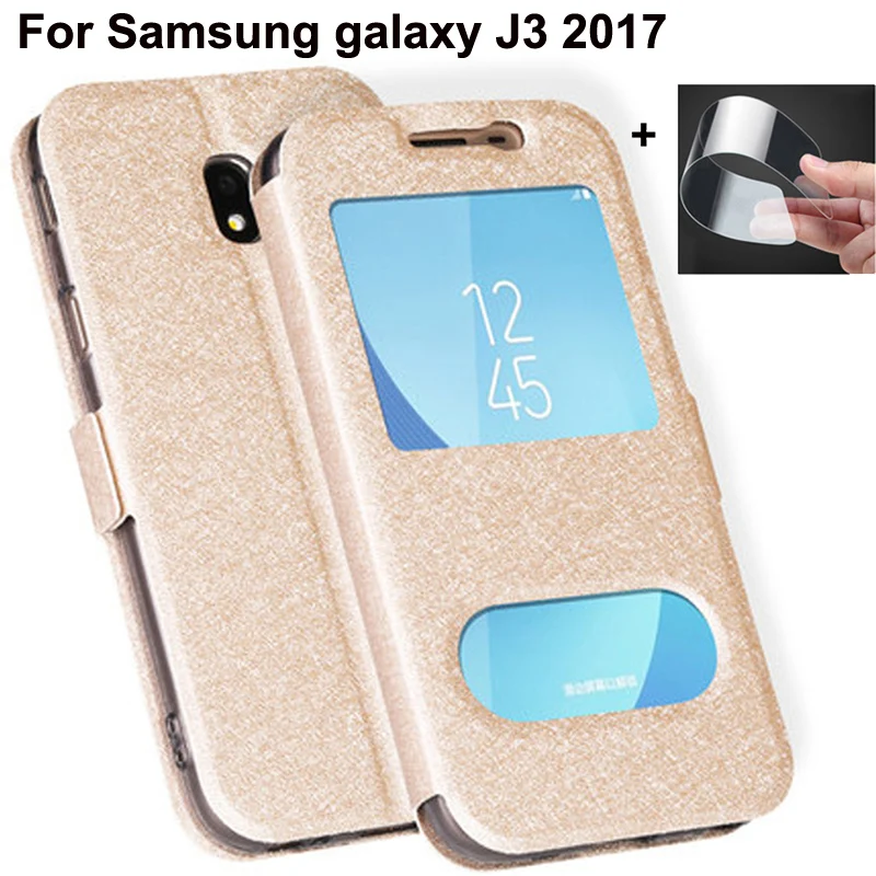 Чехлы с открытым окошком для Samsung Galaxy J3 2017 чехол роскошный флип из искусственной
