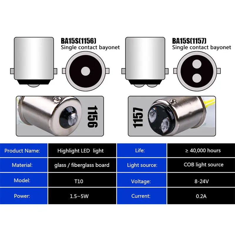 Hlxg 1156 BA15S 1157 BAY15D Автомобильный светодиодный светильник с нитью накаливания, поворотная сигнальная лампа заднего хода, 12 В постоянного тока, белый, желтый, красный T10-048