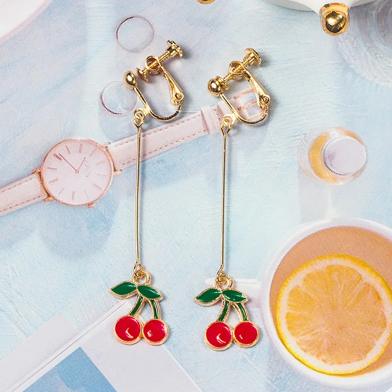 Милые длинные кисточки серьги в виде вишенок свежие фрукты ювелирные изделия