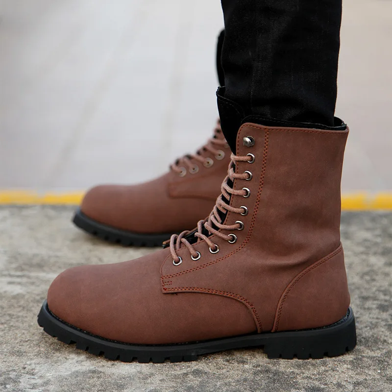 Модные мужские ботинки для отдыха ботильоны с круглым носком Низкие