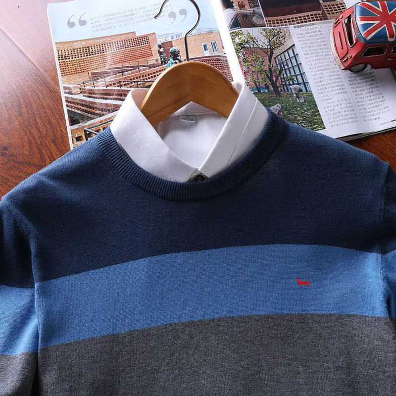 Мужской весенний Повседневный трикотажный свитер из 100% хлопка с круглым вырезом