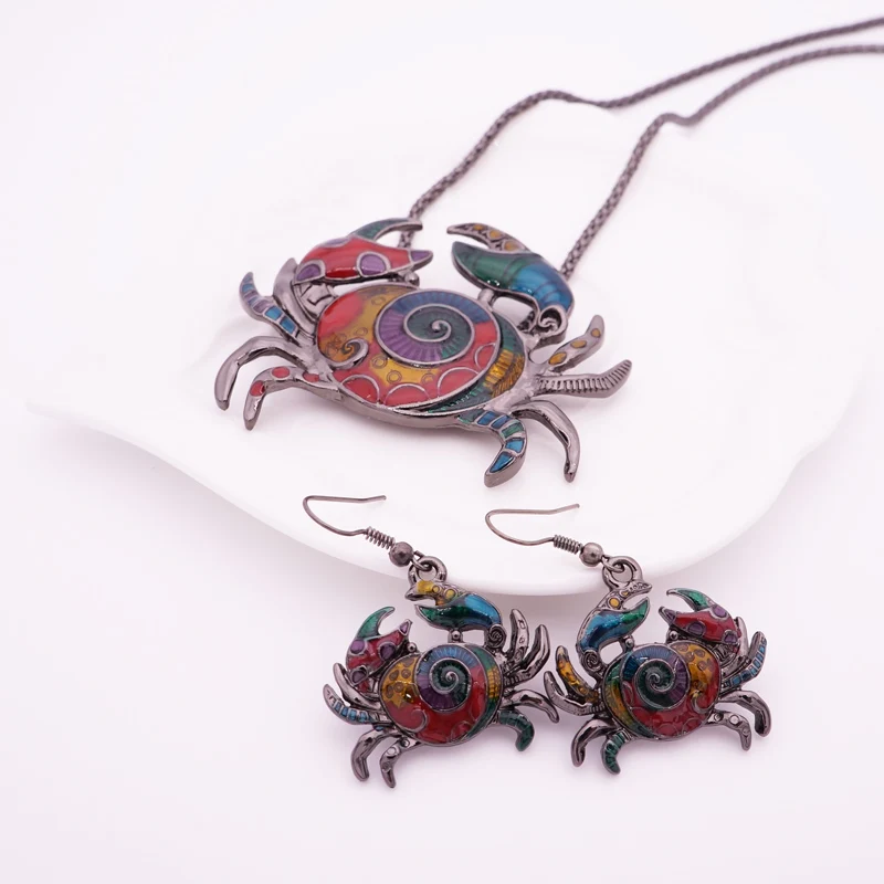 Лето 2016 океан эмалевый Краб Ювелирные наборы для женщин ожерелье серьги набор
