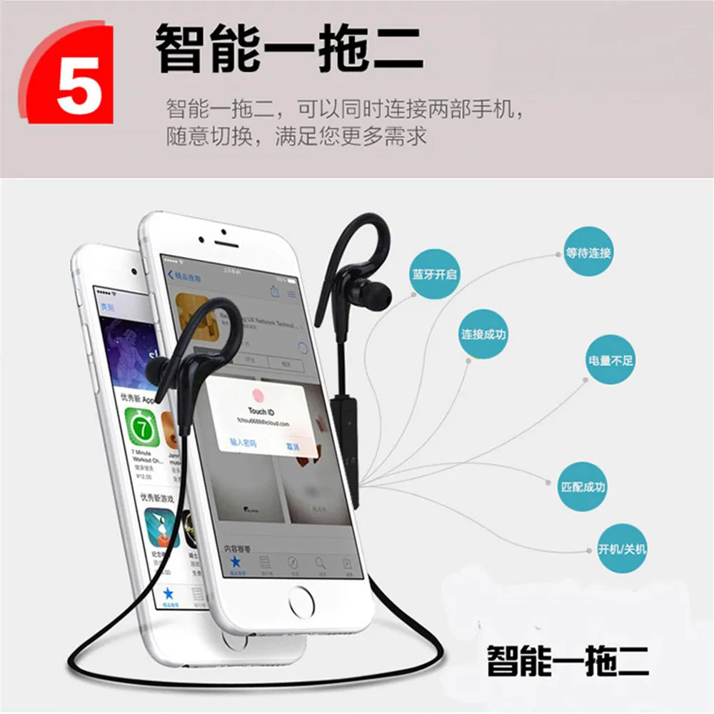 Беспроводные Bluetooth наушники TOPROAD спортивные стерео с микрофоном шумоподавляющая