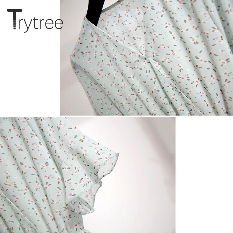 Trytree/летнее повседневное платье женское с цветочным принтом v образным вырезом