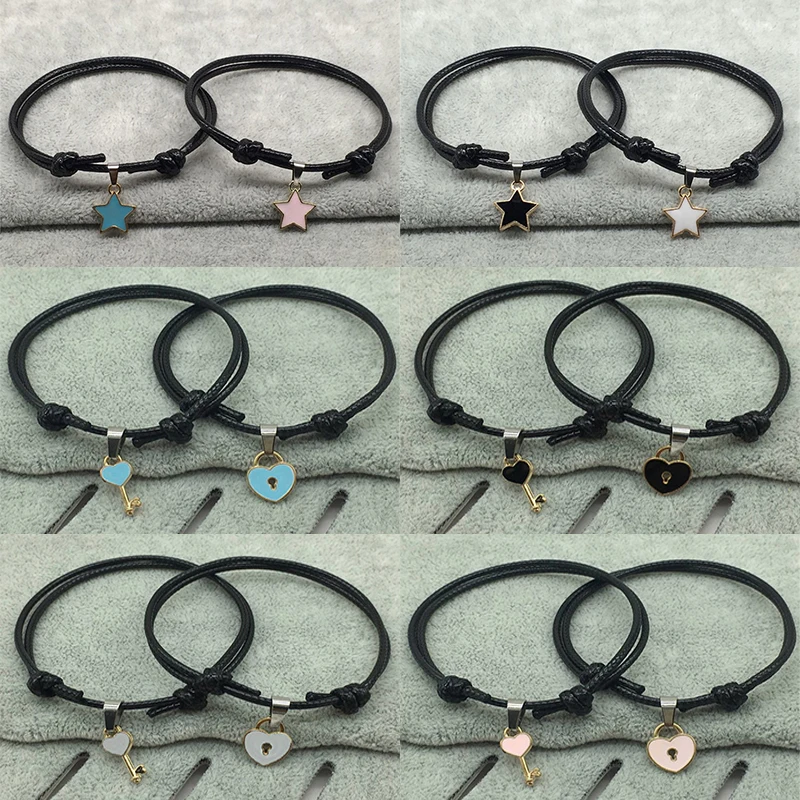 Модный 2 шт простой женский мужской браслет веревочки женские подарки черный