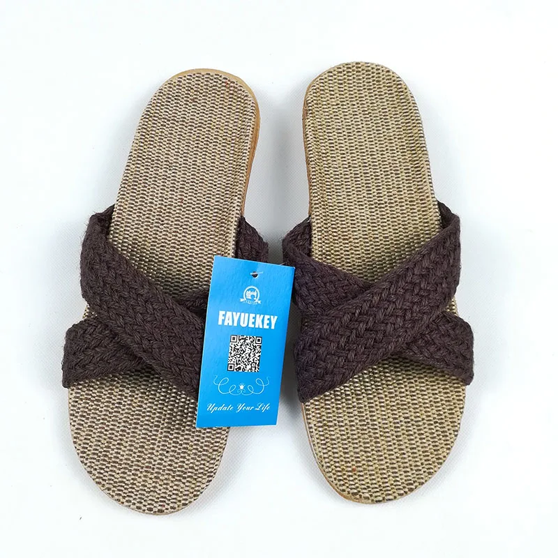 Модные летние домашние льняные нескользящие дышащие шлепанцы FAYUEKEY мужские