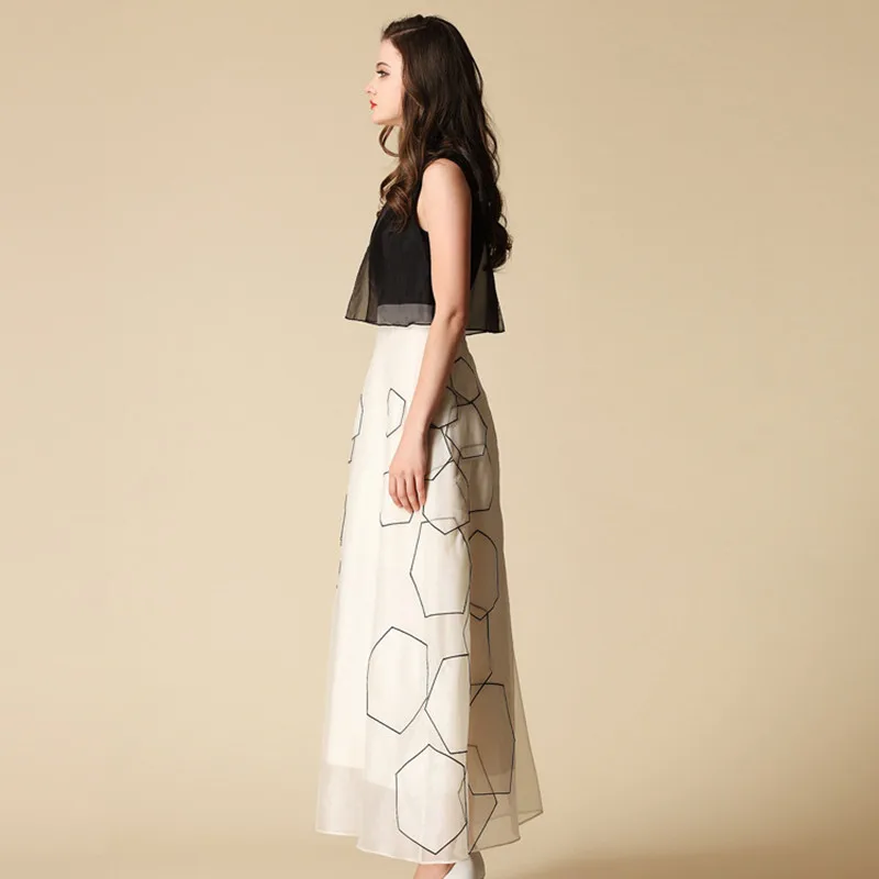 Женское шелковое платье без рукавов длинное из натурального шелка черного и