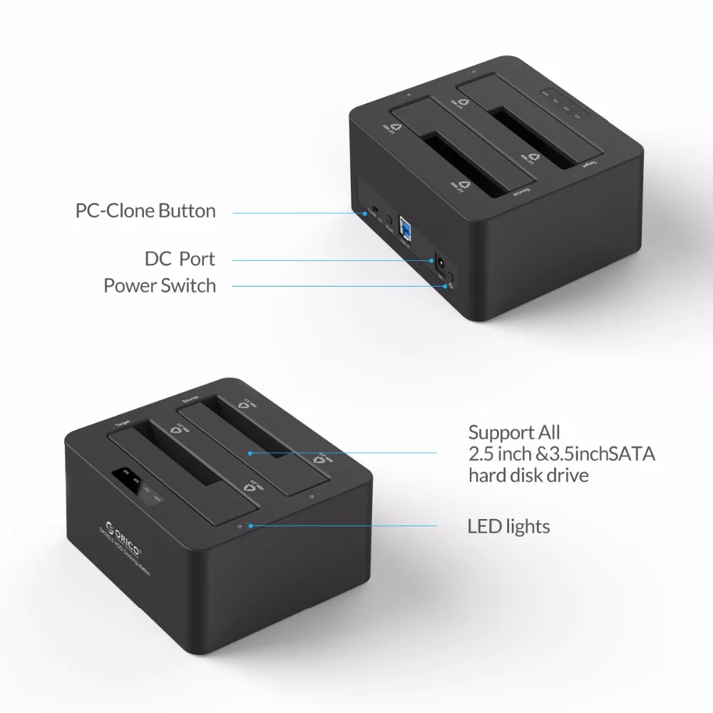 Двойной Бей внешний жесткий диск Док станция 2.5 3.5 USB3.0 к SATA3.0 HDD Оффлайн клон