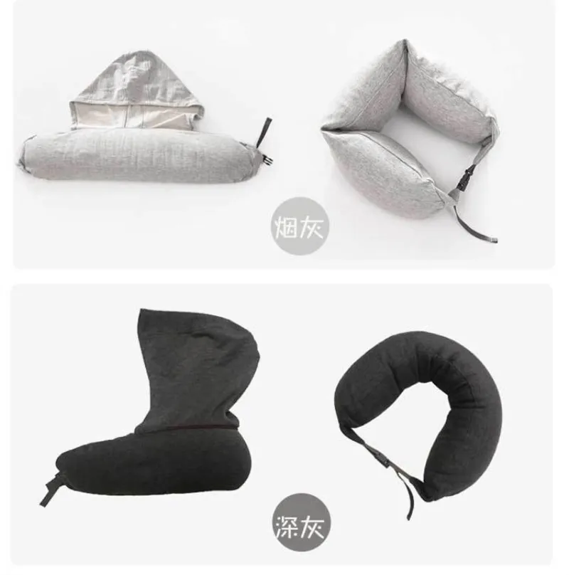 Travel Neck Pillow With Hood Support Solid Color U-Shape For Airplane Car Lightweight Easily Portable Cushion | Дом и сад