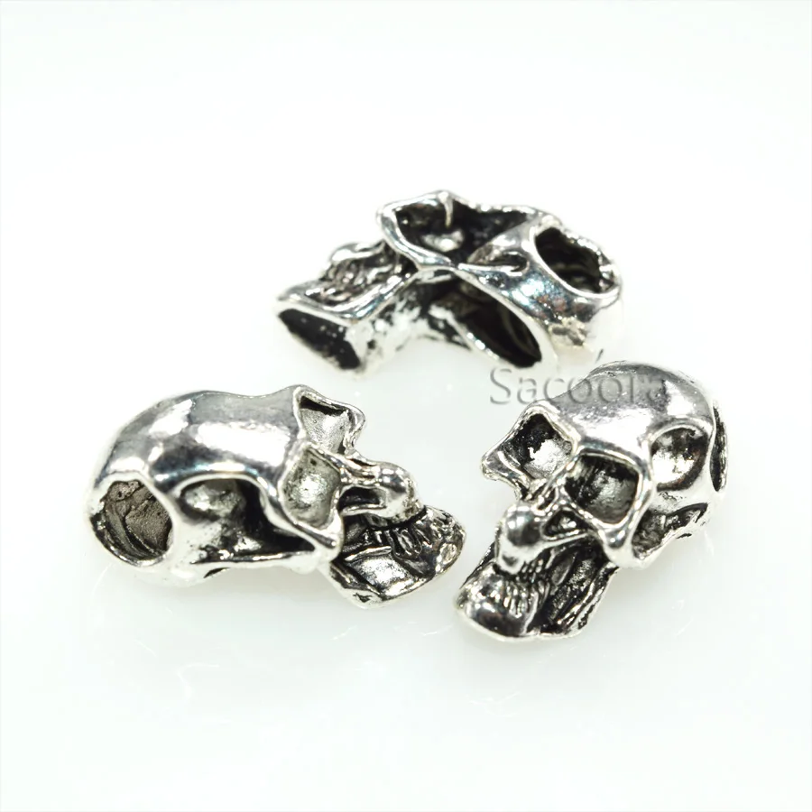 

1000pcs Double Hole Charm Metal Skull Bead Knife Lanyard Zipper, Tactical Rope, Backpack Accessories, DIY Accessories Silver