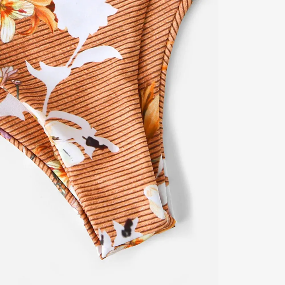 Монокини купальник для девочек однотонный бикини с цветочным принтом комплект