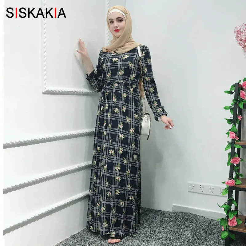Женское платье с длинным рукавом Siskakia длинное винтажное высокой талией и круглой