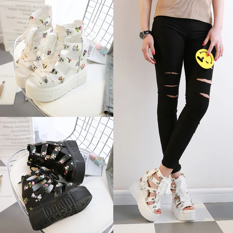 Высокие сандалии в стиле ретро Новинка 2018 года женские летние босоножки на