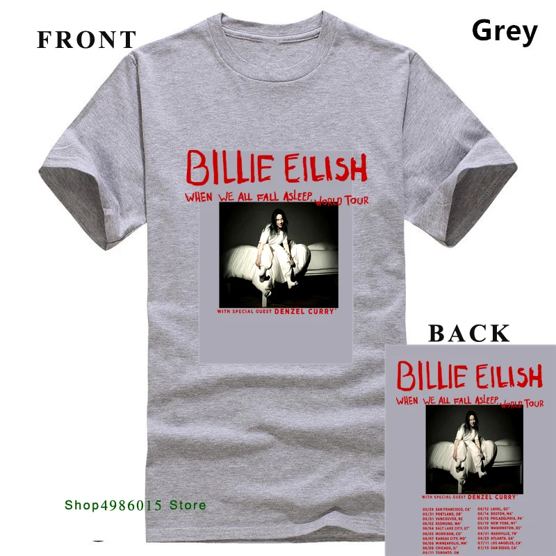 Billie Eilish World Tour, футболка со специальным гостем, DENZEL CURRY, размеры S-3XL, хлопковая футболка, модная - Цвет: Серый