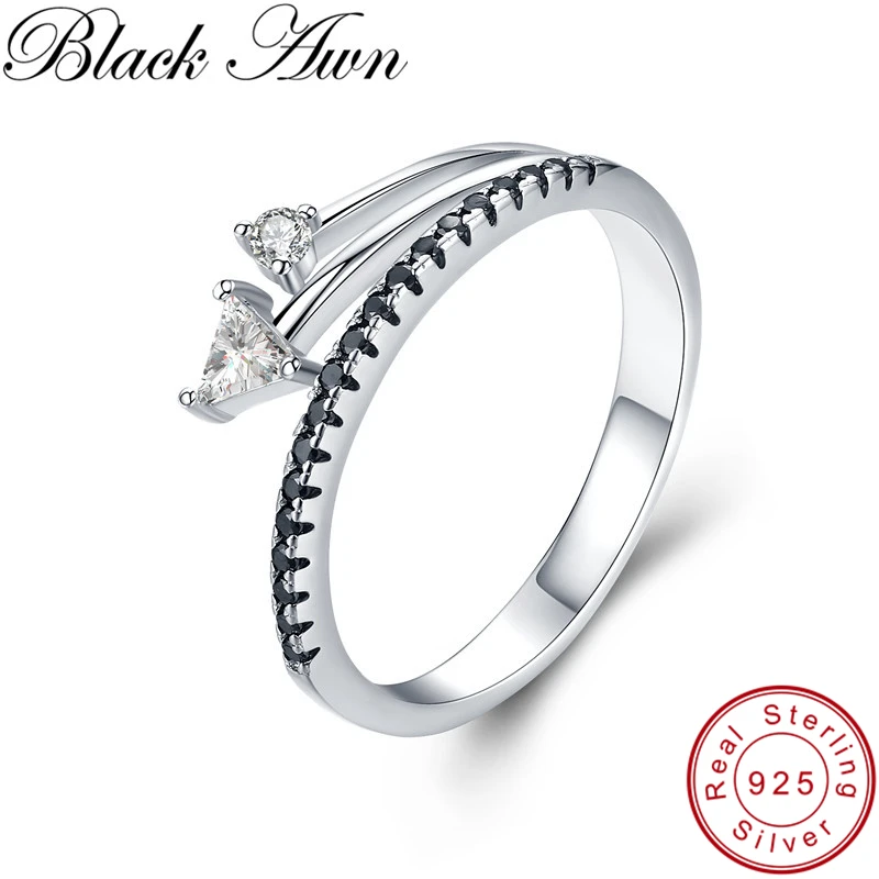 

[BLACK AWN] Real 925 Sterling Silver Rings for Women Black Spinel Engagement Ring G019