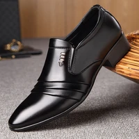 luxury brand pu leather fashion men business dress loafers pointy black shoes oxford breathable formal wedding shoes