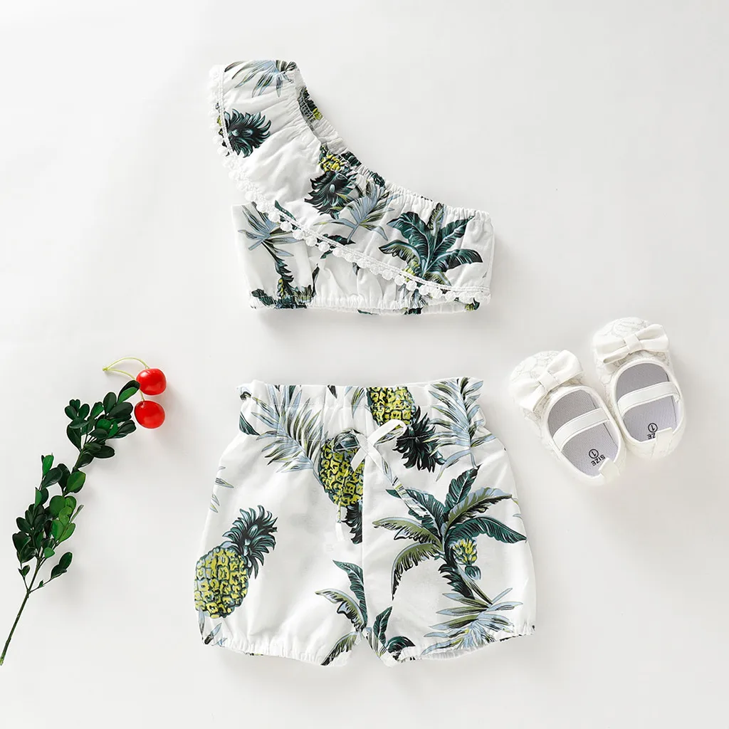 Комплект для маленьких девочек с открытыми плечами и кисточками топ принтом