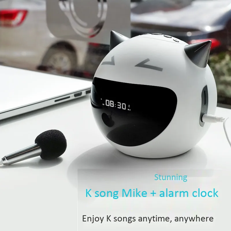 Портативный Bluetooth динамик прикроватный светодиодный Будильник K Song микрофон FM