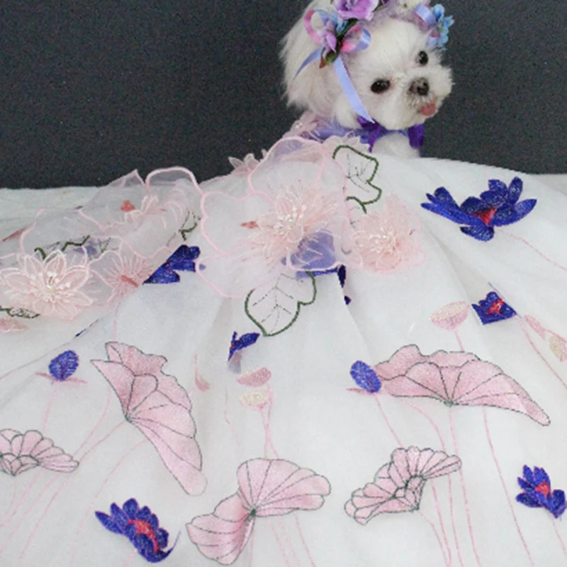Платье для домашних питомцев с вышивкой и трехмерными цветами свадебное платье