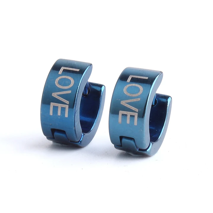 

6mm blue LOVE 316L Stainless Steel Stud Earrings for men women wholesale