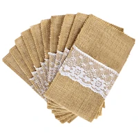 50pcs burlap lace cutlery pouch wedding tableware party supplies holder bag hessian rustic jute table decoration accessories
