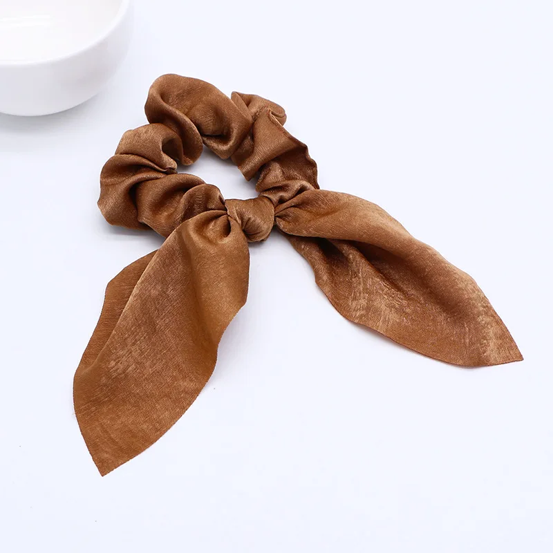 coffee scrunchie Модные аксессуары для волос, женские резинки для волос с цветами, банты для волос, конский хвост, повязка для волос, яркие цвета, бант, резинки для волос для девочек - Цвет: coffee scrunchie