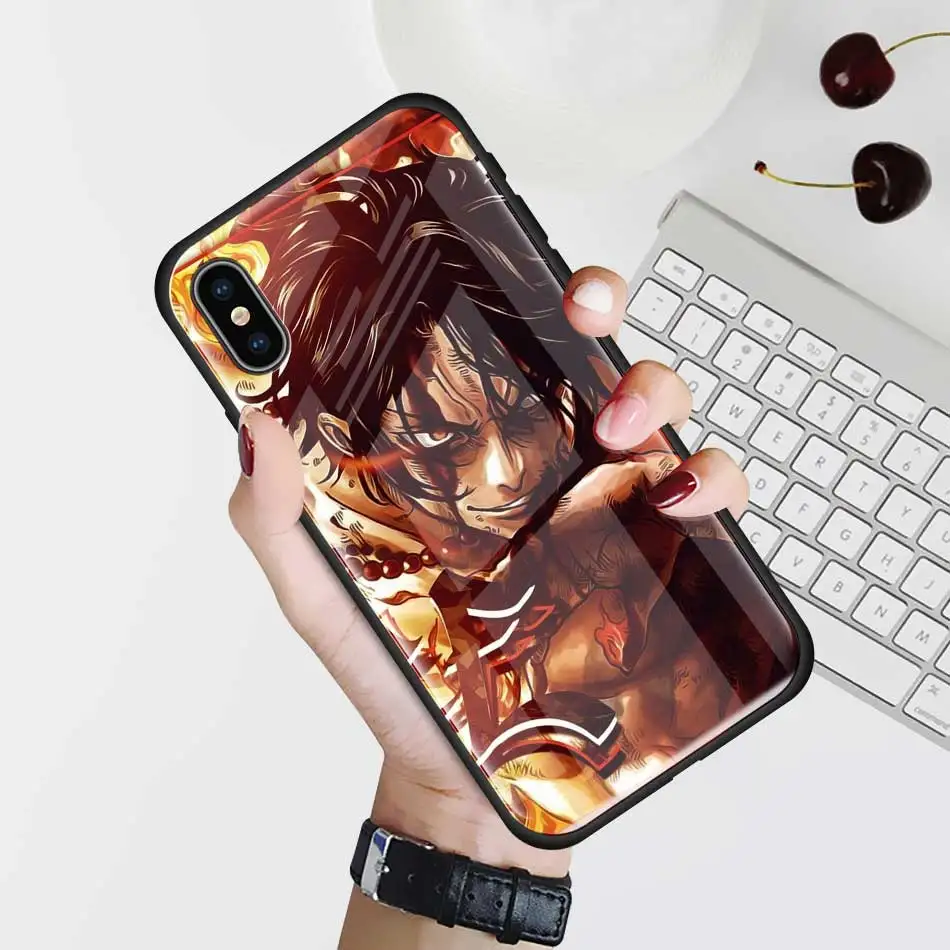 Чехол Из Закаленного Стекла one piece Luffy аниме для Apple iPhone XR 7 8 6 6S Plus 11 Pro X XS MAX черный мягкий чехол для мобильного телефона