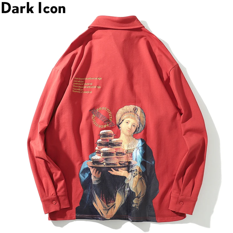 Dark Icon Letters Embroidery and Printing Sweatshirts Men Turn-down Collar Oversized Men's Sweatshirt Streetwear Clothing | Мужская