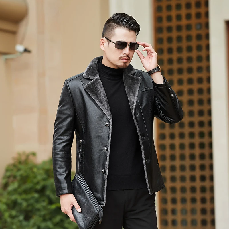 Новинка 2018 повседневные эксклюзивные зимние мужские Куртки из натуральной кожи