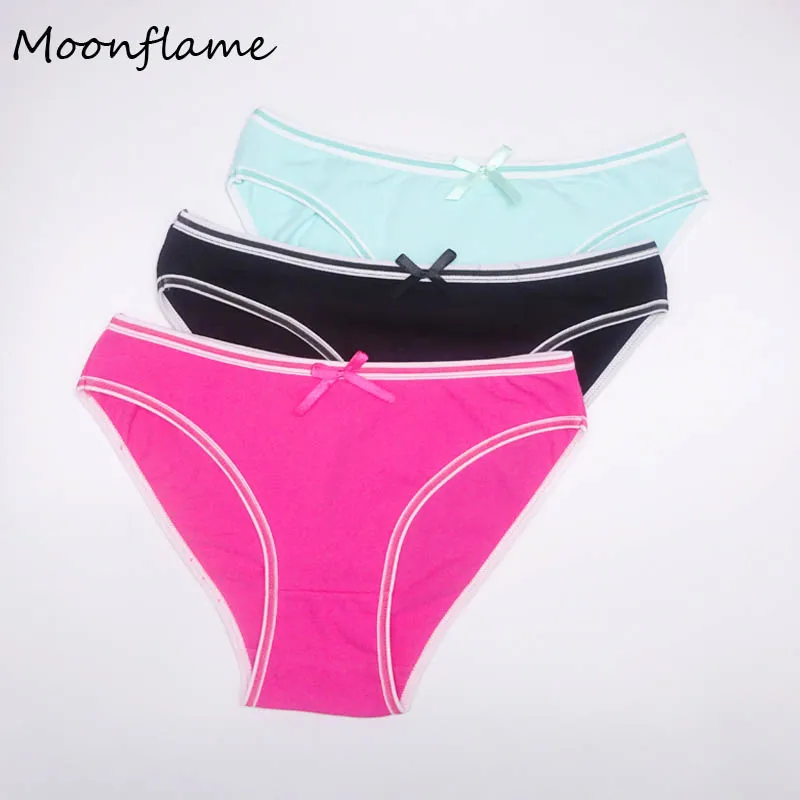 Moonflme 3 шт./лот женская одежда сплошной цвет дамское хлопковое нижнее белье для женщин брифы 89161 - Цвет: black.red.green