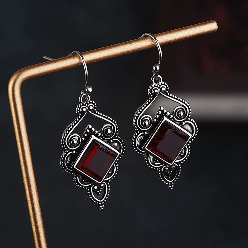 Квадратные S925 ретро серебряные серьги Brincos для женщин Aros Mujer Oreja Bizuteria перидот драгоценный камень гранат Серьги Orecchini