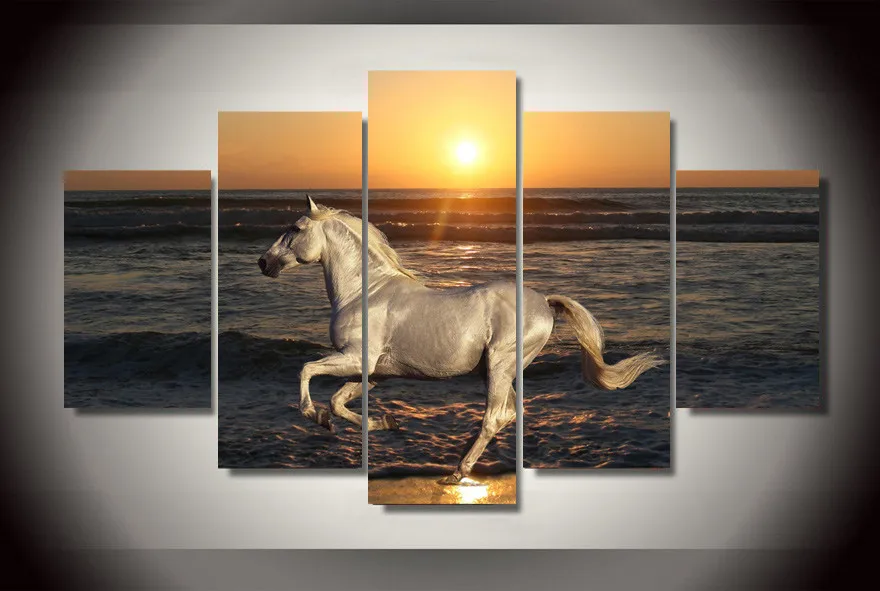 

5 panel HD printed canvas painting horse canvas print art Modern home decor wall art picture for living room