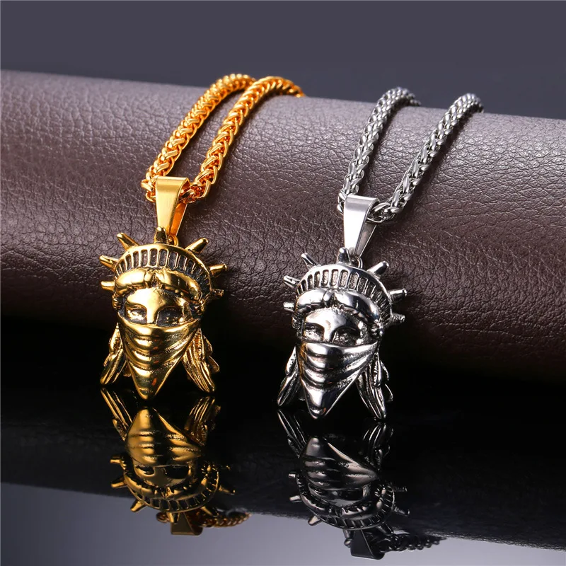 Золотое ожерелье в стиле K-POP с подвеской американском Rebel Vector Статуя Свободы из