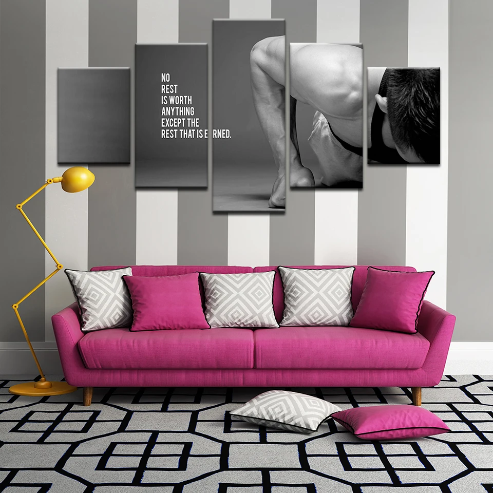 5 панелей Покорите пуш ап плакат с мышцами растягивающаяся Художественная печать