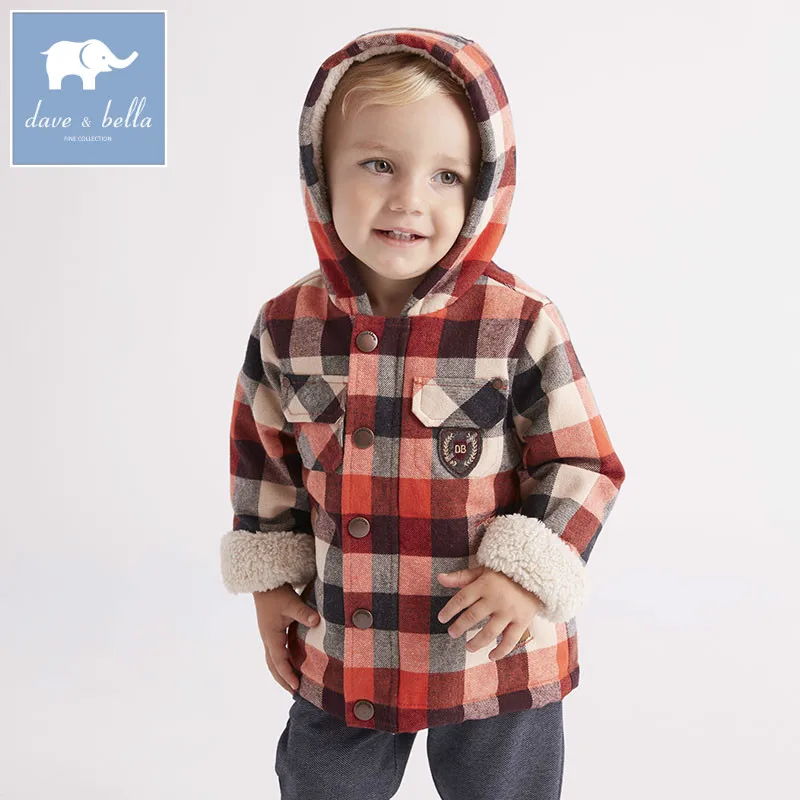 Детская зимняя куртка с капюшоном в клетку|dave bella|kids winter outerwearbaby outerwear |